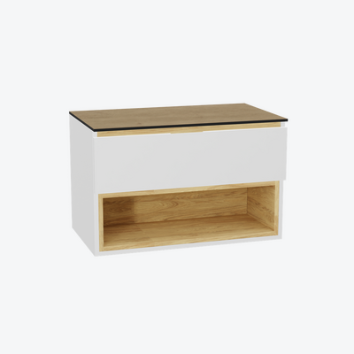 Tuto 2.0 szafka wisząca 80 cm 1 szuflada front gładki niski, blat dąb Hikora, biały/biały