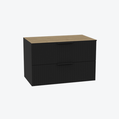 Tuto 2.0 szafka wisząca 80 cm 2 szuflady front ryflowany blat dąb Hickora czarny mat/czarny mat