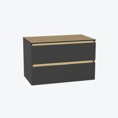 Tuto 2.0 szafka wisząca 80 cm 2 szuflady front gładki niski, blat dąb Hikora, szary/szary