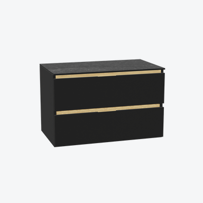 Tuto 2.0 szafka wisząca 80 cm 2 szuflady front gładki niski, blat marmur, czarny mat/ czarny mat