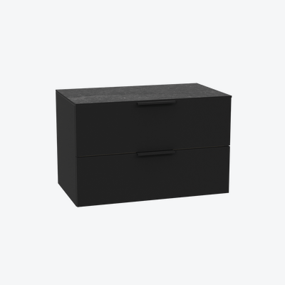 Tuto 2.0 szafka wisząca 80 cm 2 szuflady front gładki wysoki, blat marmur, czarny mat/ czarny mat