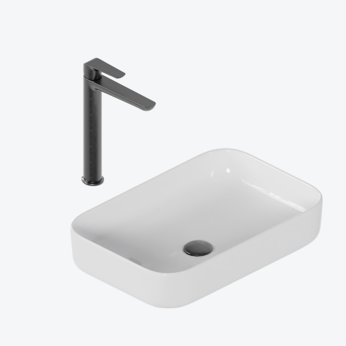 Zestaw promocyjny Cori 2.0 58x38 z baterią umywalkową wysoką Clever 2.0 grafit szczotkowany, korek klik-klak, grafit szczotkowany