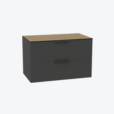 Tuto 2.0 szafka wisząca 80 cm 2 szuflady front gładki wysoki, blat dąb Hikora, szary/szary