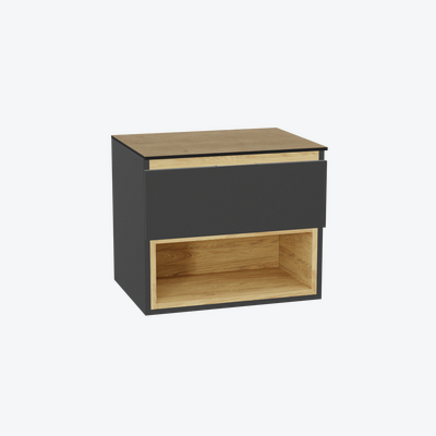 Tuto 2.0 szafka wisząca 60 cm 1 szuflada front gładki niski, blat dąb Hikora, szary/szary