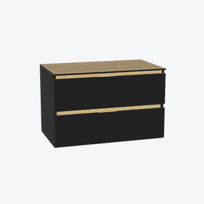 Tuto 2.0 szafka wisząca 80 cm 2 szuflady front gładki niski blat dąb Hickora czarny mat/czarny mat