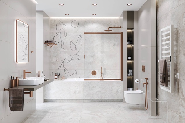 Szarość i miedź dla ocieplenia wnętrza